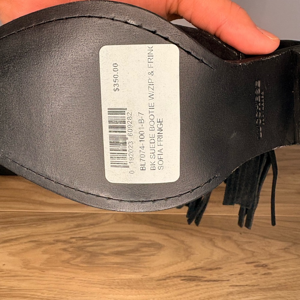 Lucchese Black Suede Fringe Ankle Boots - Picture 7 of 8